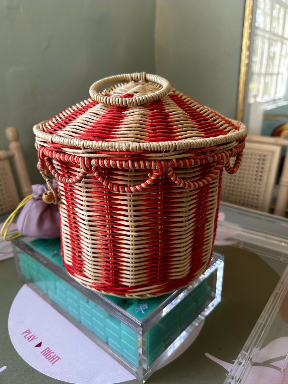 Handwoven Pink & Wicker Novelty Handbag - Picture 2 of 11